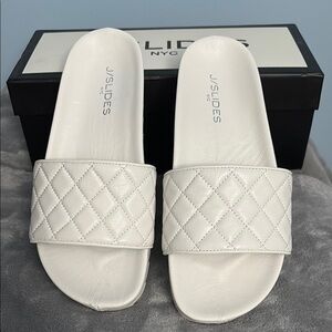 White Quilted Slide Sandals
